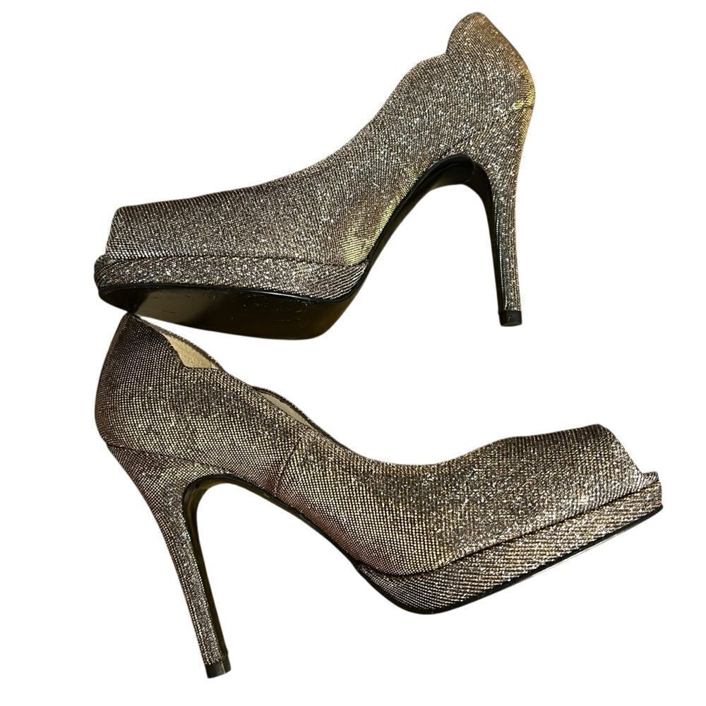 Stuart Weitzman Dippy Peep Toe Platform Heels size 6.5M Pyrite Nocturn Shoes